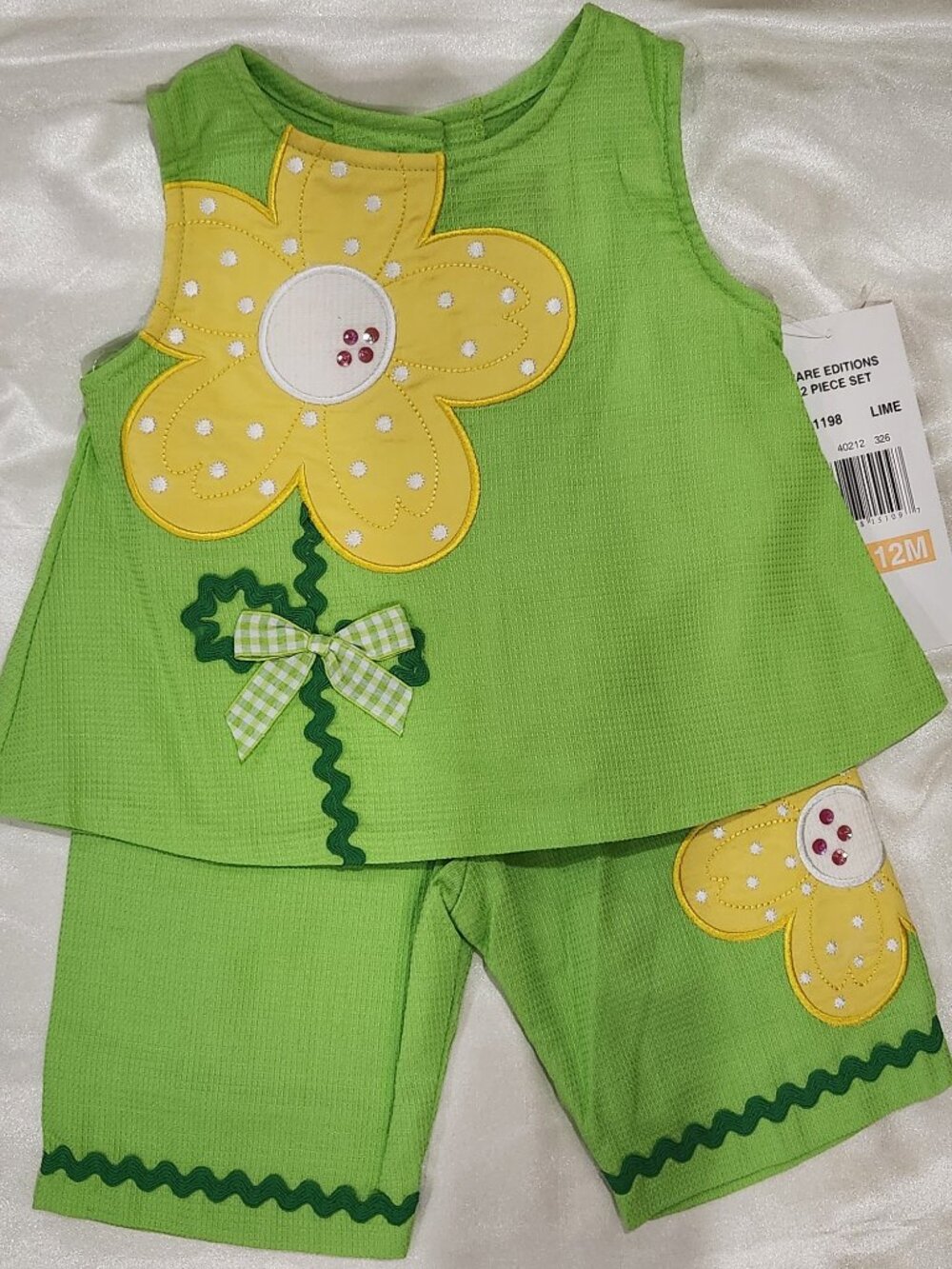 Rare Editions - Baby Girls' Green Flower Capri Set